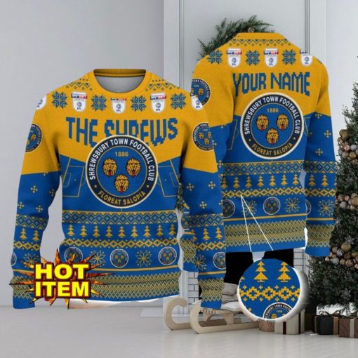 Shrewsbury Town FC Big Logo Custom Name 3D Ugly Christmas Sweater Christmas Gift For Big Fans