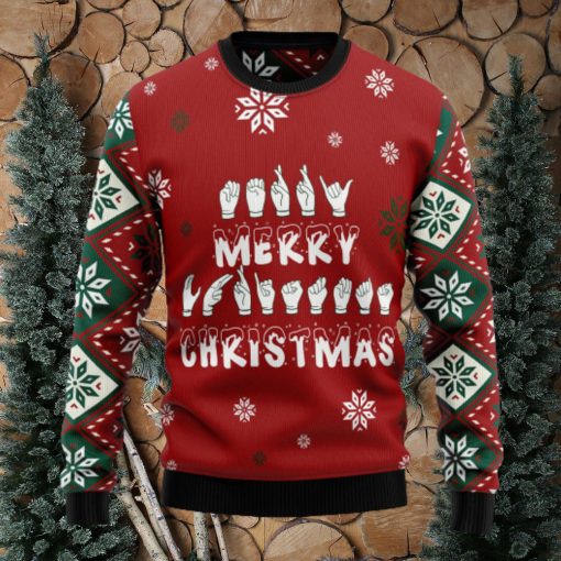 Sign Language Merry Ugly Christmas Sweater Thankgiving Gift Men Women