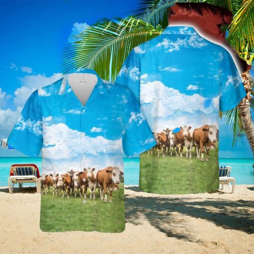 Simmental Cattle Hawaiian Shirt Aloha Summer Beach Shirt Blue