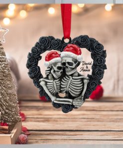 Skeleton Couple   Personalized Ornament, Black Rose Heart Shape, Christmas Tree Decor