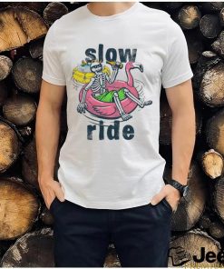 Skeleton relax on beach with beer slow ride shirt