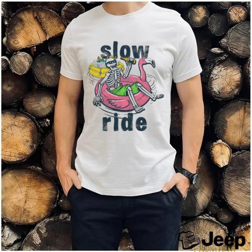 Skeleton relax on beach with beer slow ride shirt