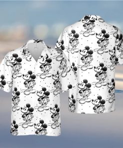 Sketch of Mickey Mouse Disney Inspired Men s Button Down Short Sleeved hawaiian Shirt