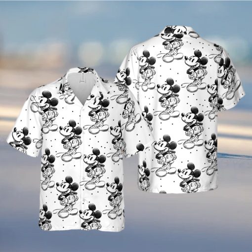 Sketch of Mickey Mouse   Disney Inspired Men s Button Down Short Sleeved hawaiian Shirt