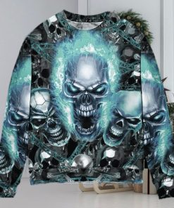 Skull Blue Flame Screaming Ugly Christmas Sweater