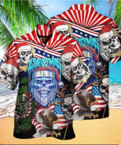 Skull Christmas US Flag Skeleton Horror Halloween Merry Christmas – Halloween Hawaiian Shirt