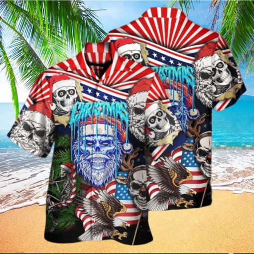 Skull Christmas US Flag Skeleton Horror Halloween Merry Christmas – Halloween Hawaiian Shirt