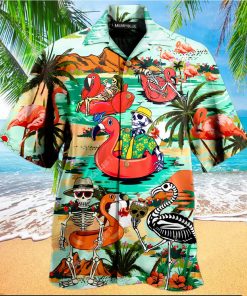 Skull Flamingo In Hawaii Unisex Hawaiian Shirt