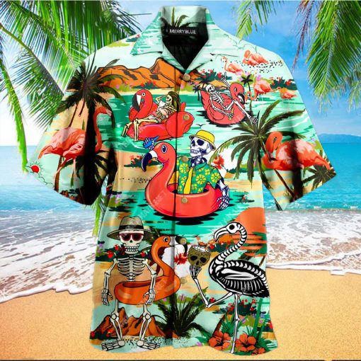 Skull Flamingo In Hawaii Unisex Hawaiian Shirt