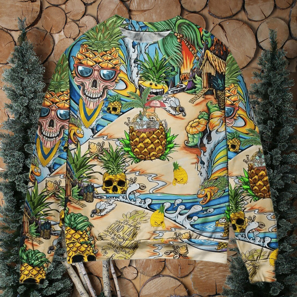 Skull Pineapple Fruit Amazing Ugly Christmas Sweater teejeep