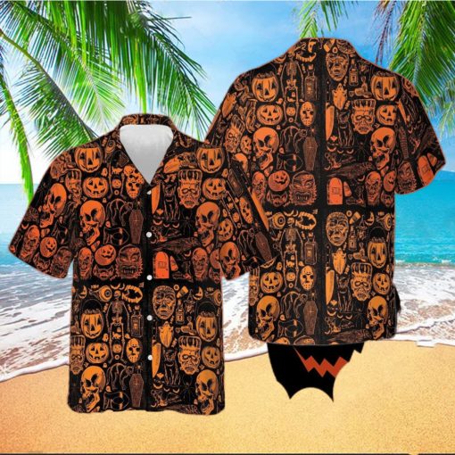 Skull Pumpkin Halloween Hawaiian Shirt Horror Themed Halloween Mens