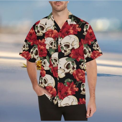 Skull Red Rose Hawaiian Shirt