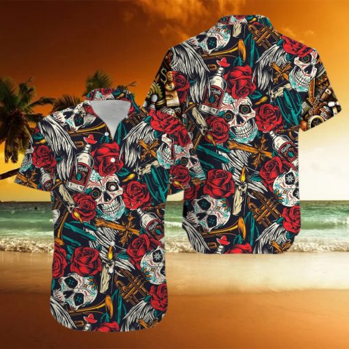 Skull Rose Alcohol Aloha Hawaiian Shirts