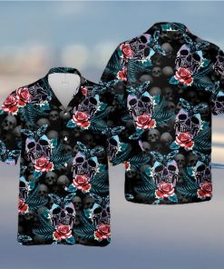 Skull Rose And Butterfly Black Aloha Hawaiian Shirt