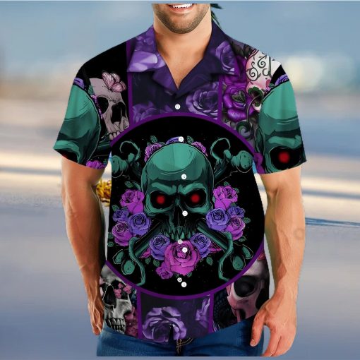 Skull Rose Purple Best Design Unisex Hawaiian Shirt