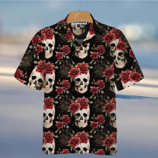 Skull Rose Vintage Hawaiian Shirt Red Roses Gothic Skull Shirt