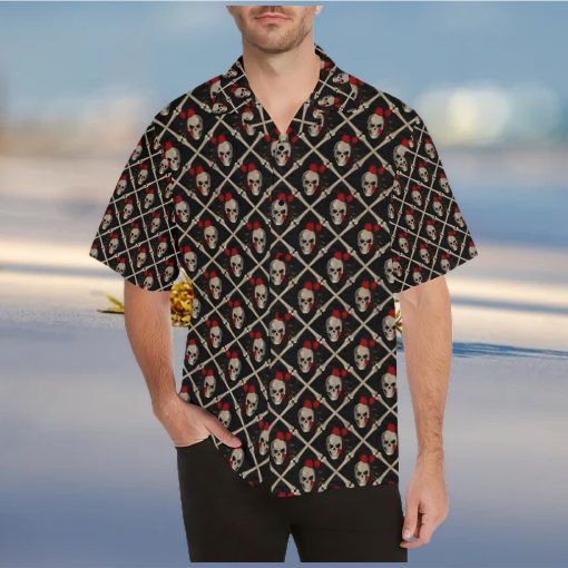 Skull Roses Bone Design Themed Print Hawaiian Shirt