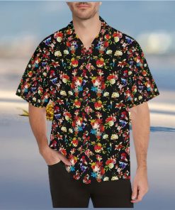 Skull Roses Flower Design Themed Print Hawaiian Shirt .