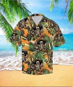 Skull Tropical Leaves Pattern Hawaiian Shirt Funny Skull Beach Party Tropical Aloha hawaiian shirt