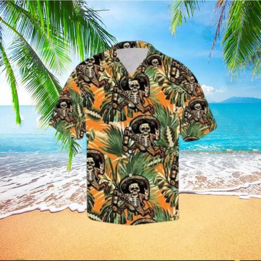 Skull Tropical Leaves Pattern Hawaiian Shirt Funny Skull Beach Party Tropical Aloha hawaiian shirt