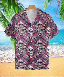 Skull With Roses On Zebra Background Tropical Hawaiian Shirt For Men And Women