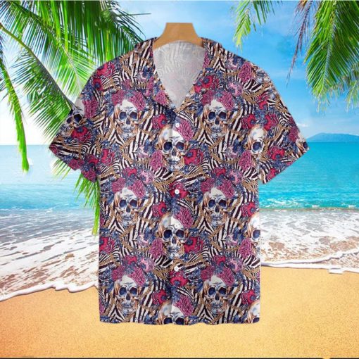 Skull With Roses On Zebra Background Tropical Hawaiian Shirt For Men And Women