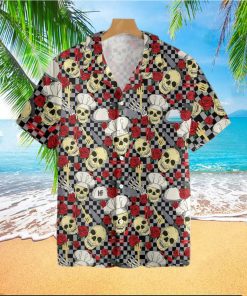 Skulls In Chef Hats And Red Roses Patterned Tropical Hawaiian Shirt For Men And Women