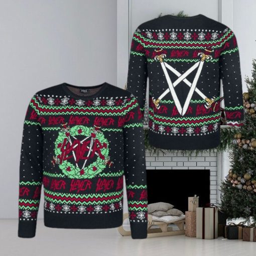 Slayer Band Weath Logo Snowflake Pattern Holiday Ugly Christmas Sweater