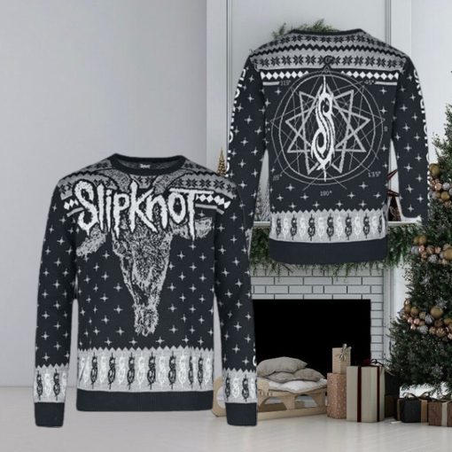 Slipknot Goat Head Mascot And Logo Pattern For Holiday Ugly Christmas Sweater