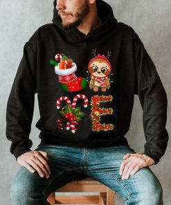 Sloth Christmas Lights Led Funny Santa Hat Christmas Shirt