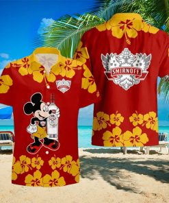 Smirnoff Vodka Mickey Mouse Hibicus Flower Gift Hawaiian Set Shirt