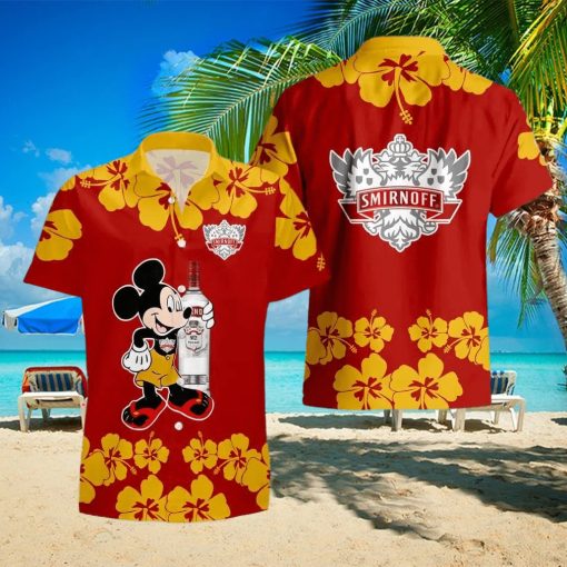 Smirnoff Vodka Mickey Mouse Hibicus Flower Gift Hawaiian Set Shirt