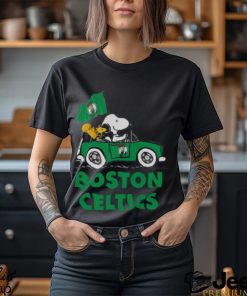 Snoopy And Woodstock Driving Car Boston Celtics T shirt