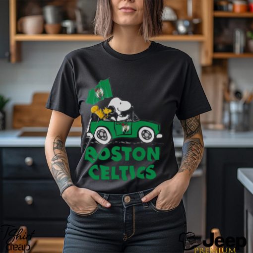 Snoopy And Woodstock Driving Car Boston Celtics T shirt