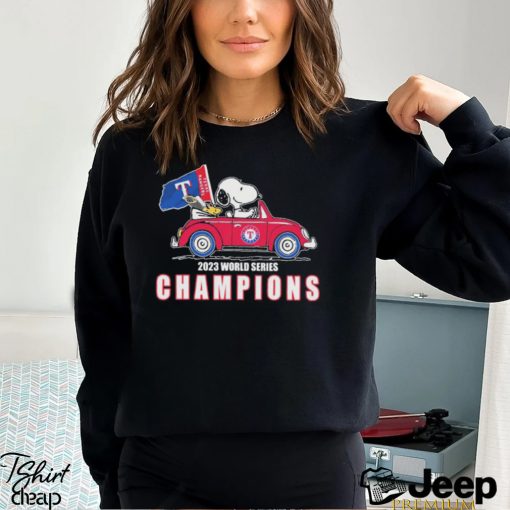 Snoopy And Woodstock Driving Car Texas Rangers 2023 World Series Champions Shirt