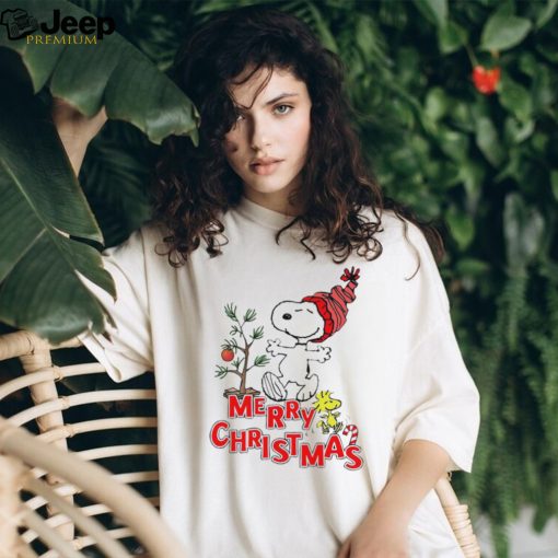 Snoopy And Woodstock Hat Santa Tree Merry Christmas shirt