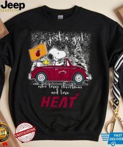 Snoopy And Woodstock Just A Girl Who Lover Christmas And Love Miami Heat Shirt