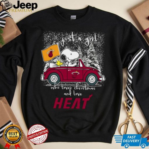 Snoopy And Woodstock Just A Girl Who Lover Christmas And Love Miami Heat Shirt