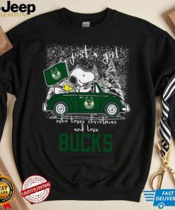 Snoopy And Woodstock Just A Girl Who Lover Christmas And Love Milwaukee Bucks Shirt