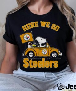 Snoopy And Woodstocks Driving Car Here We Go Pittsburgh Steelers Shirt