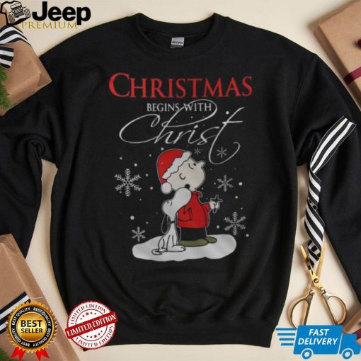 Snoopy Charlie Brown Christmas Begins With Christ Shirt