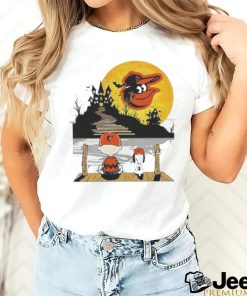 Snoopy Charlie Brown Sit Under Moon Baltimore Orioles Halloween Shirt