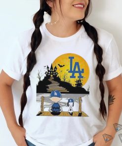 Snoopy Charlie Brown Sit Under Moon Los Angeles Dodgers Halloween Shirt