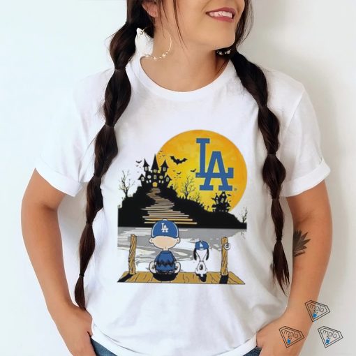 Snoopy Charlie Brown Sit Under Moon Los Angeles Dodgers Halloween Shirt