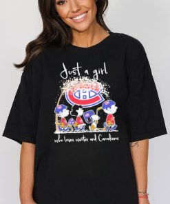 Snoopy and Charlie Bone and friends just a girl who loves winter and Canadiens shirt