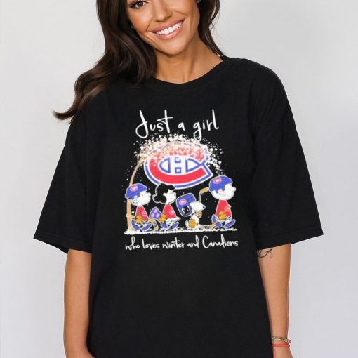 Snoopy and Charlie Bone and friends just a girl who loves winter and Canadiens shirt