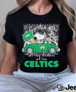 Snoopy and Woodstock Just A Girl Who Loves Christmas And Love Boston Celtics 2023 T Shirt