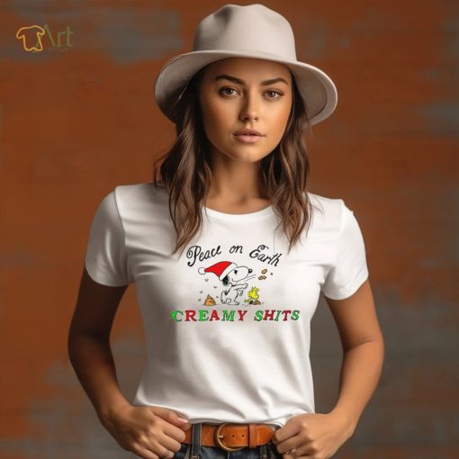 Snoopy and Woodstock Peanuts peace on earth creamy shits Christmas shirt