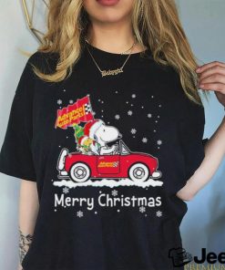 Snoopy and Woodstock drive car Advance auto parts merry christmas shirt