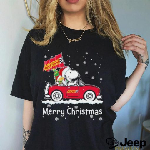 Snoopy and Woodstock drive car Advance auto parts merry christmas shirt